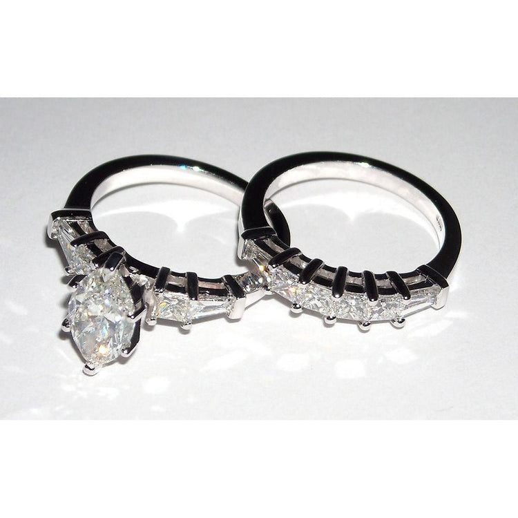 Ensemble De Bague Et Anneau En Réel Diamant 2.75 Ct. Anniversaire Or Blanc 14K