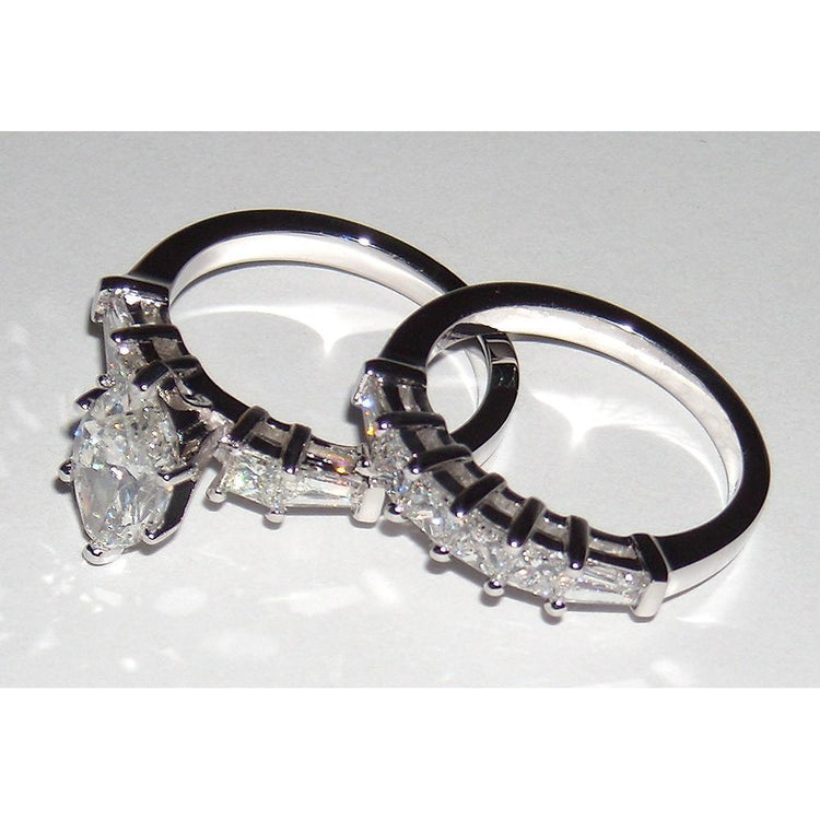 Ensemble De Bague Et Anneau En Réel Diamant 2.75 Ct. Anniversaire Or Blanc 14K