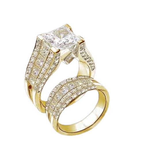 Ensemble De Bagues De Fiançailles 5.01 Ct. Magnifiques Naturel Diamants Or Jaune 14K
