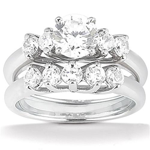 Ensemble De Bagues De Fiançailles Avec Réel Diamants En Treillis De 5 Pierres 1.85 Carat WG 14K