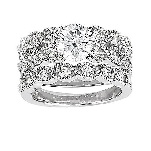 Ensemble De Bagues De Fiançailles De Style Vintage Avec Véritable Diamants 2.80 Carats Nouveau