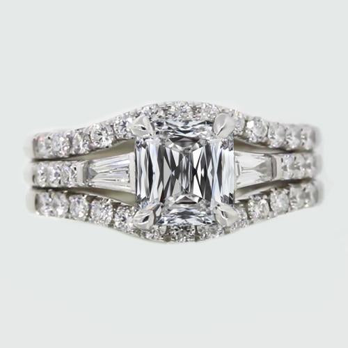 Ensemble De Bagues De Fiançailles En Naturel Diamants Baguette Et Princesse En Or 4.75 Carats 14 Carats