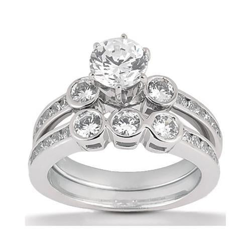 Ensemble De Bagues De Fiançailles En Réel Diamant De 1.85 Carats. Bijoux En Or Blanc