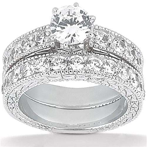 Ensemble De Bagues De Fiançailles En Réel Diamants 2.90 Carats En Or Blanc 14K