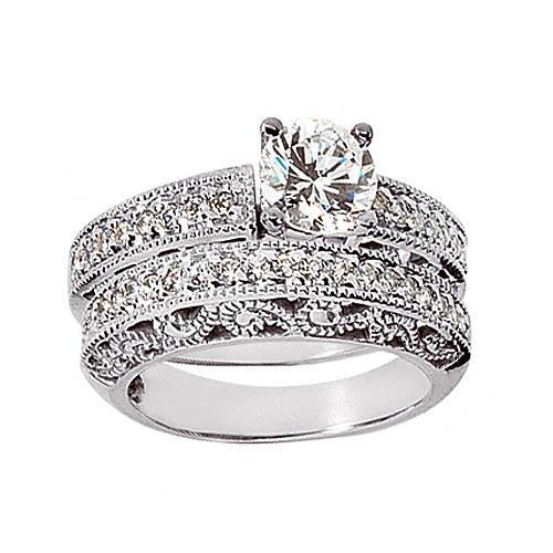 Ensemble De Bagues De Fiançailles En Véritable Diamant De Style Antique 1.95 Carats