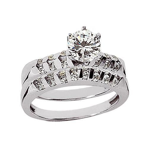 Ensemble De Bagues De Fiançailles Réel Diamant 2.01 Carats Or Blanc 14K
