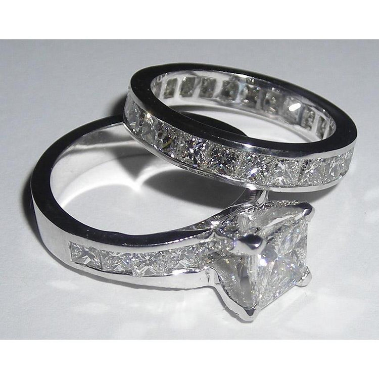 Ensemble De Bagues De Fiançailles Véritable Diamant Taille Princesse 2.51 Carats