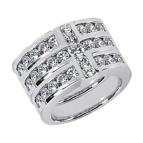 Ensemble De Bagues En Forme De Croix Pour Dames Avec Réel Diamants 3.40 Ct. Or Blanc