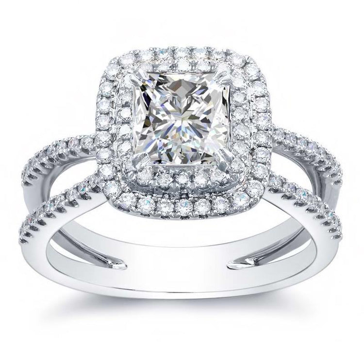 Ensemble De Bagues Halo De Véritable Diamants Coupe Ronde Et Princesse Etincelante De 4.20 Ct