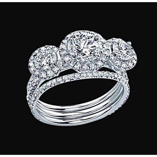 Ensemble De Bagues Réel Diamant Trois Pierres 3.50 Ct. Belle Bague En Or Blanc