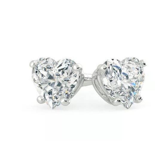 Ensemble De Griffes En Forme De Coeur 3.02 Ct. Boucles D'oreilles Puces Réel Diamants Or Blanc