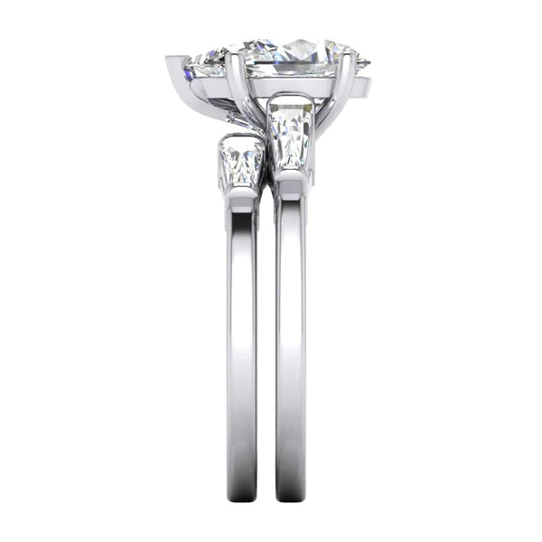 Ensemble d'alliances en Forme de Poire 2,85 Carats Réel Diamant Avec Baguettes