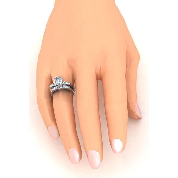 Ensemble d'alliances en Forme de Poire 2,85 Carats Réel Diamant Avec Baguettes