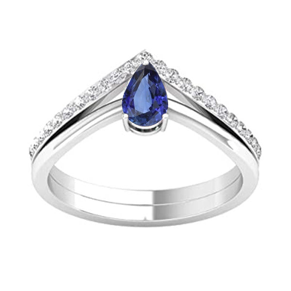 Ensemble Alliance Diamant Et Bague Solitaire Poire Saphir Bleu