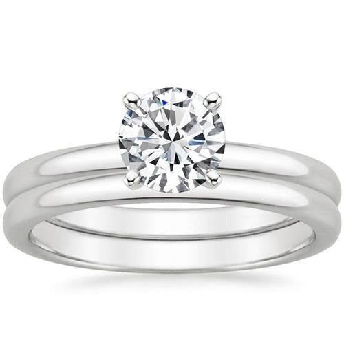 Ensemble de bagues solitaires avec Réel diamants 3.01 carats en or blanc 14K. coupe confortable