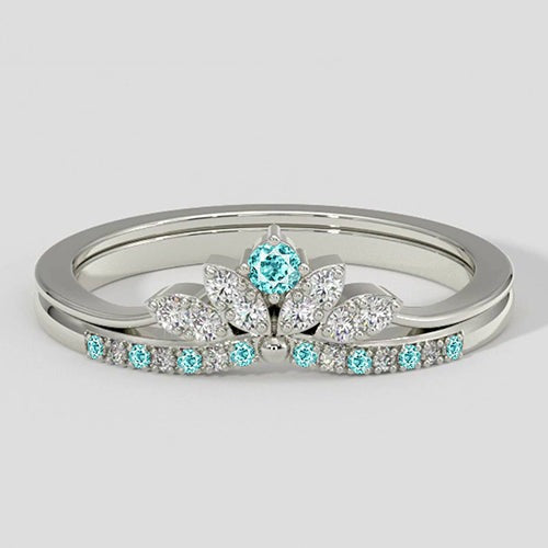 Ensemble de bagues couronne en tourmaline Paraiba et diamants
