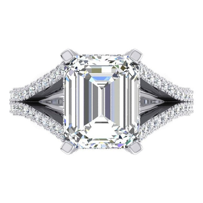 Fendue Tige Emeraude Réel Diamant Bague