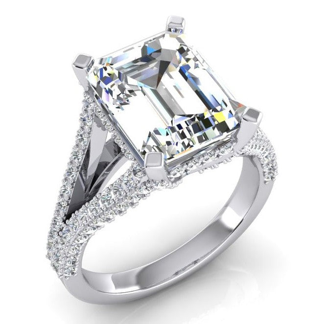 Fendue Tige Emeraude Réel Diamant Bague