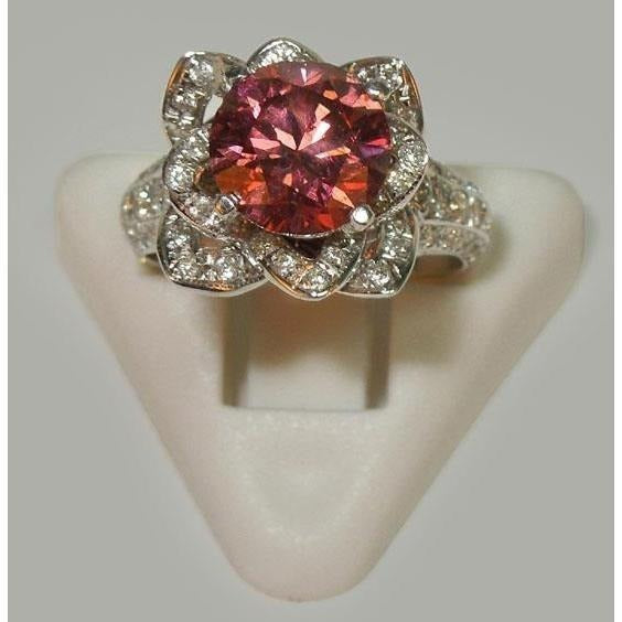 Fleur Style 2.51 ct Rouge Rubis et Blanc Rond Diamants Bague Pierre Précieuse