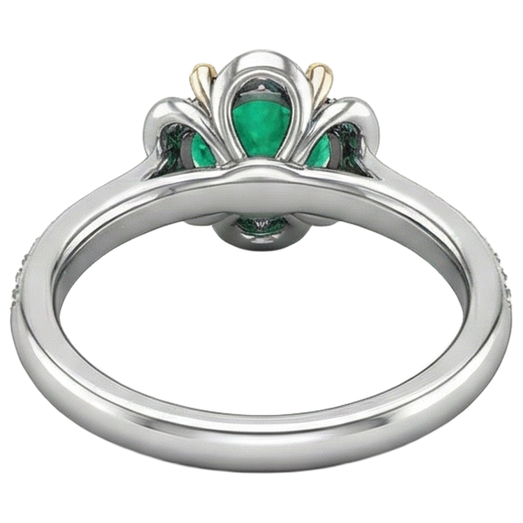 Émeraude Fine Bague avec Gemme 1-carats Or 14K Bicolore – vue arrière