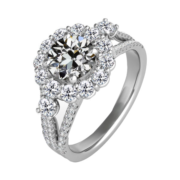 Diamant Bague Sertie Halo 4 carats Or Blanc 14 Carats – vue principale
