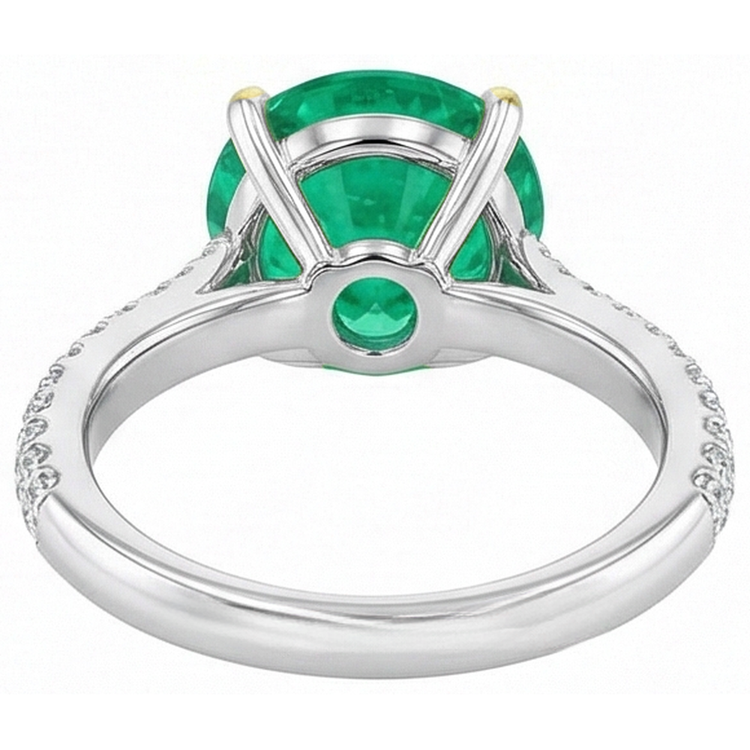Brillant Émeraude Fine Bague Pierre de Couleur 4 carats – vue arrière