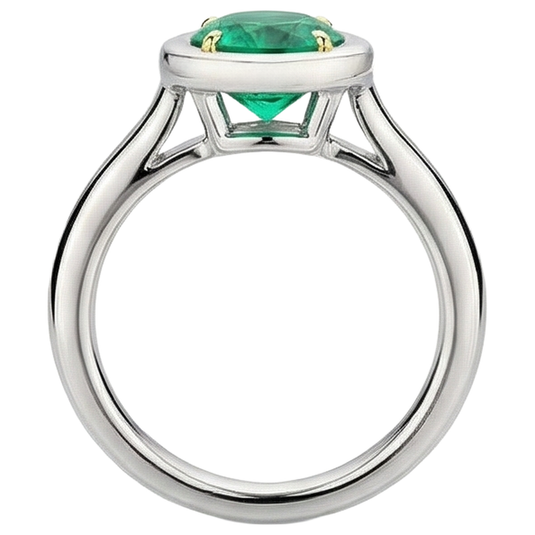 Bague Pierre Précieuse Or 14K Bicolore avec Émeraude – vue arrière