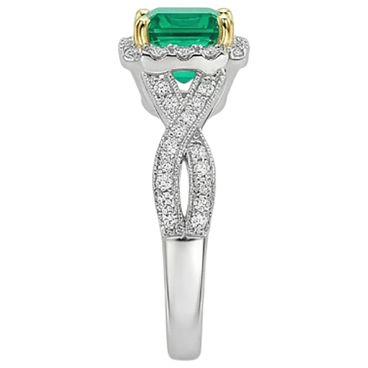 Émeraude Taille Princesse Bague Pierre de Couleur en Or Deux Tons 14 Carats – vue arrière