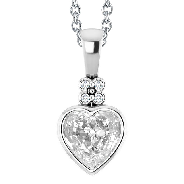 Diamant Fin Taille Cœur Pendentif en Or 14K Blanc – vue principale
