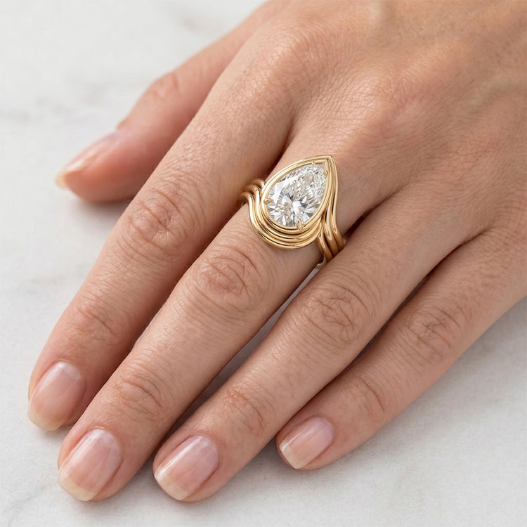 Goutte Brillant Bague Mono-Pierre – 2,50 carats en Or Jaune 14
