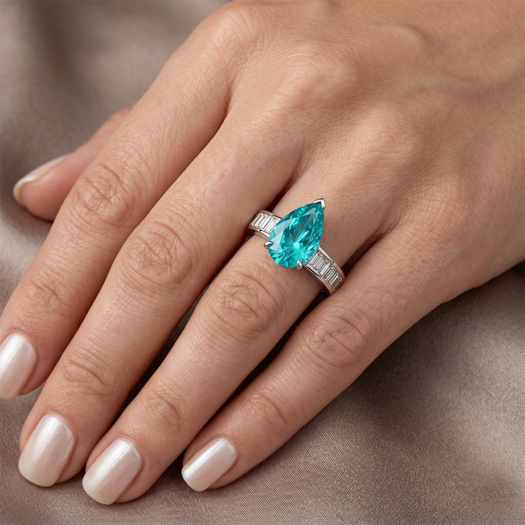 Goutte Tourmaline Paraiba Bague avec Gemme – 2,50 carats en Or