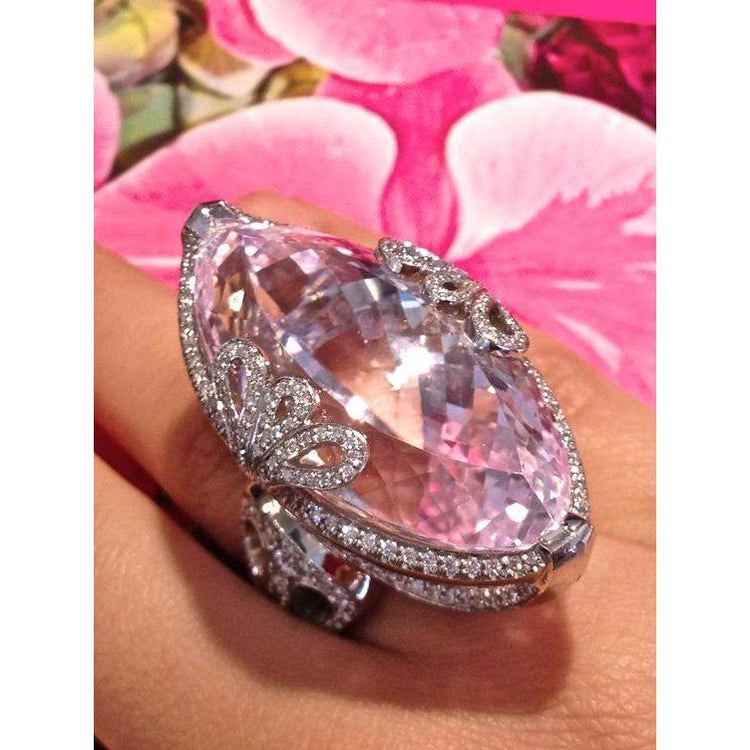 Grande bague De Cocktail Rose Kunzite