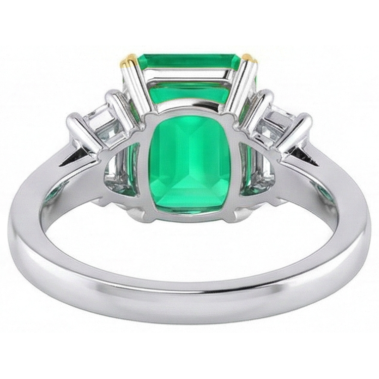 Bague Pierre de Couleur Or Deux Tons 14 Carats avec Émeraude Colombienne – vue arrière