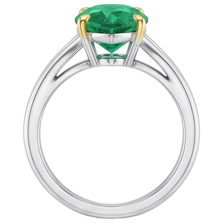 Taille Marquise Émeraude Colombienne bague en Or 14K Bicolore – vue de dessus