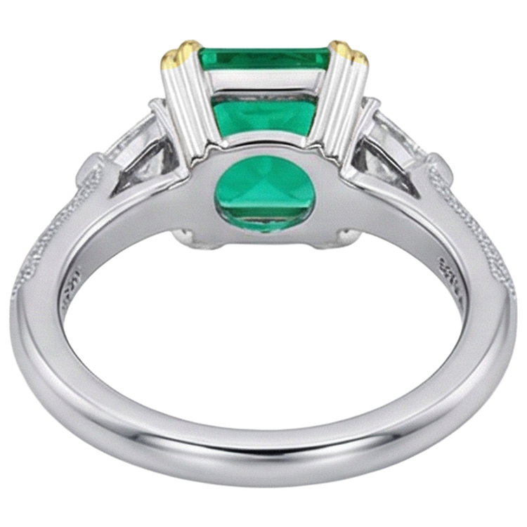 Émeraude Fine Taille à Degrés Bague avec Gemme en Or Deux Tons 14 Carats – vue de dessus