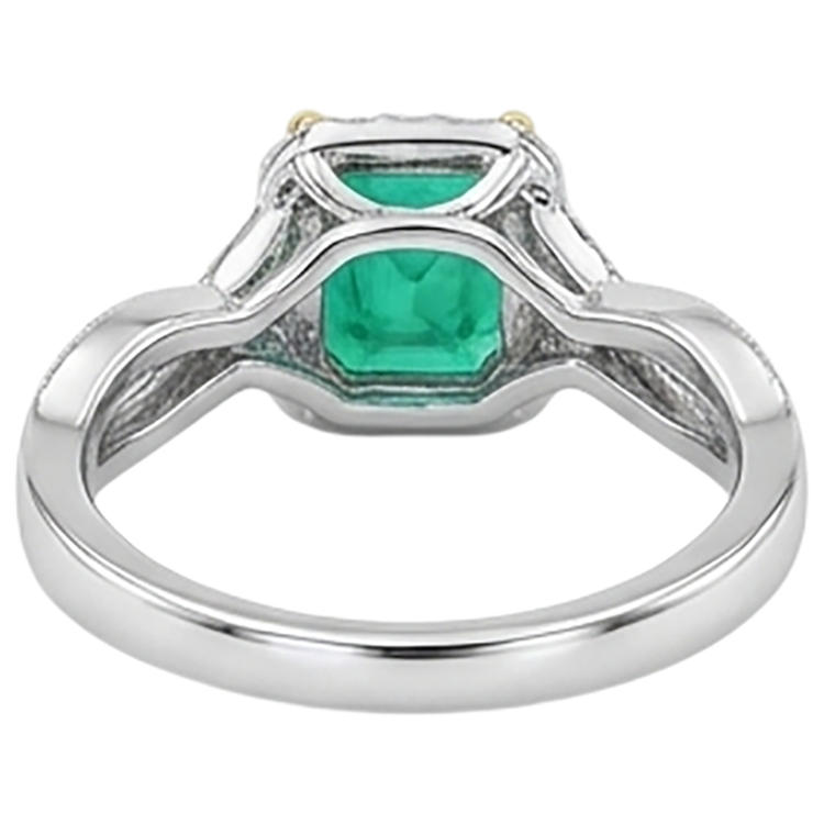 Bague Pierre Précieuse Or Deux Tons 14 Carats avec Émeraude Fine – vue détaillée