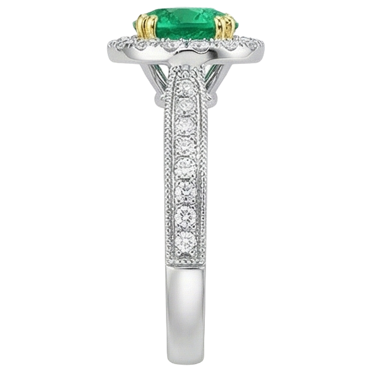 Bague Pierre Précieuse Or Deux Tons 14 Carats avec Émeraude Colombienne – vue arrière