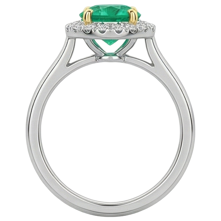 Taille Ronde Émeraude Fine bague en Or Bicolore 14 Carats – vue arrière
