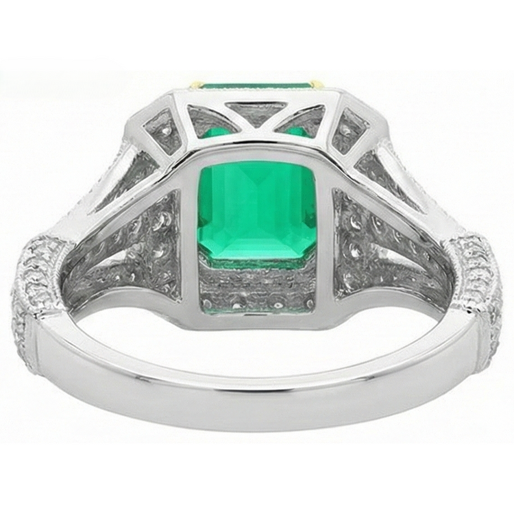 Taille Émeraude Émeraude bague en Or Deux Tons 14 Carats – vue de dessus