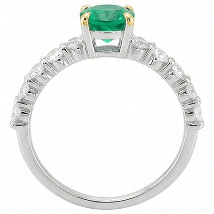 Émeraude Taille Brillant Bague Pierre de Couleur en Or Bicolore 14 Carats – vue arrière