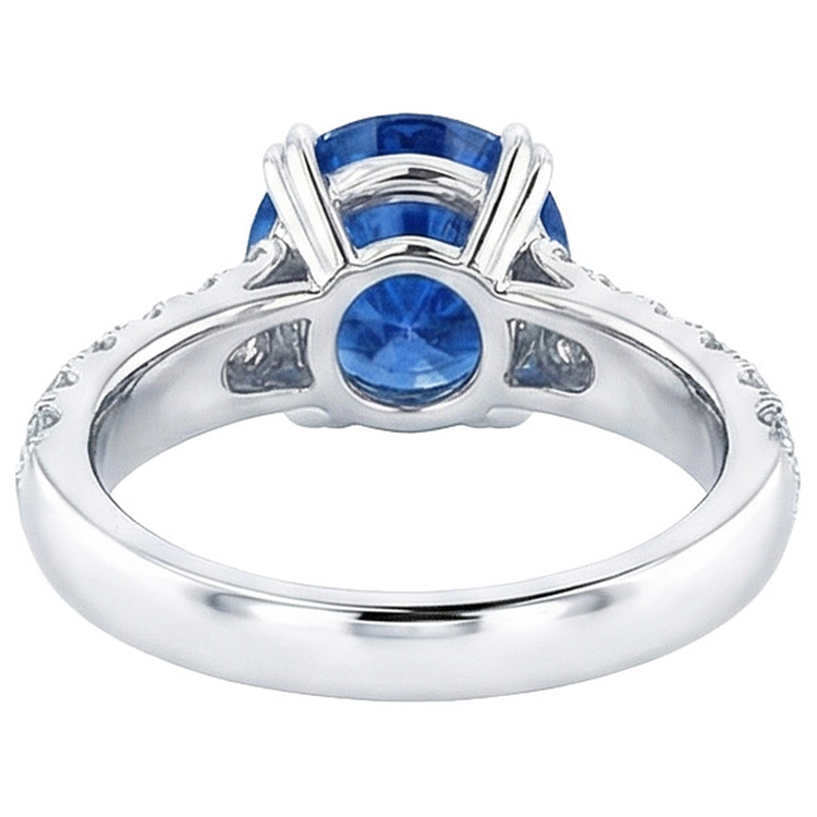 Grosse Bague Diamant Naturels Extraits des Mines ( et non cultivés en laboratoire ) Rond Saphir Bleu Véritable 6 Carats Sertie De Griffes Or