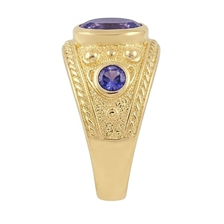 Gypsy 14K ovale Sri Lanka saphir violet 3 carats bague pour homme or jaune bande