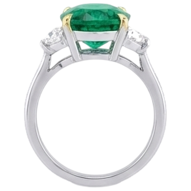 Émeraude Colombienne Taille Ovale Bague Pierre de Couleur en Or Bicolore 14 Carats – vue de dessus