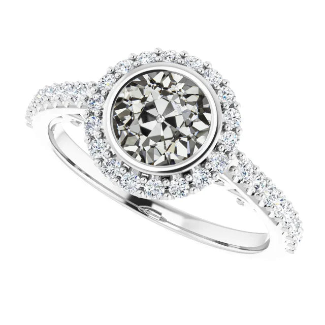 Halo Alliance Bague Ronde Lunette Sertie Vieux Réel Diamant Mineur 5.50 Carats