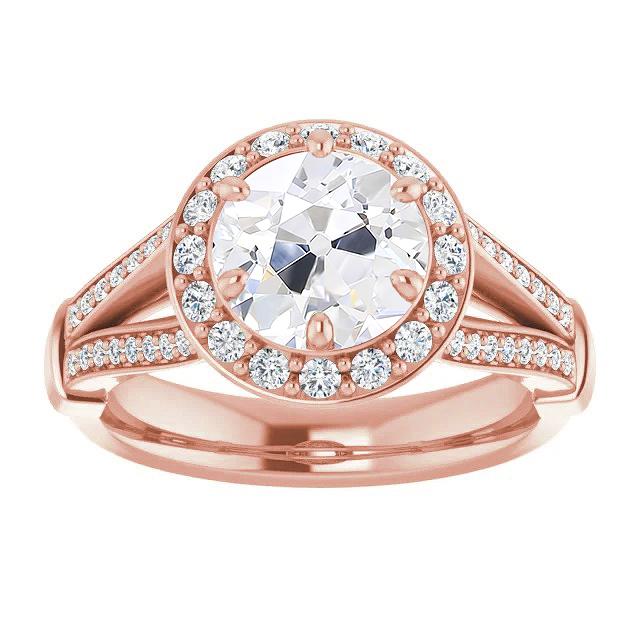 Halo Ancienne Mine Cut Véritable Diamond Ring Split Tige Or Rose 6.75 Carats