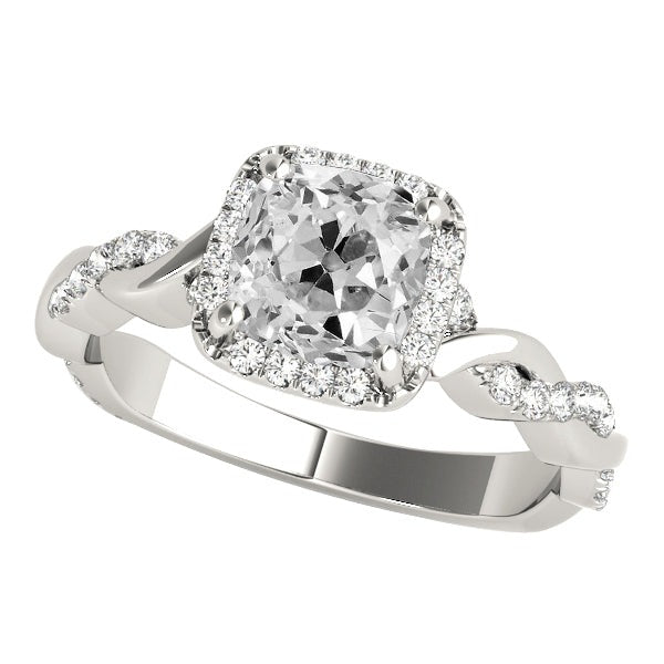 Halo Anniversaire Anneau Coussin Vieux mineur Réel Diamant Twisted Shank 6 Carats