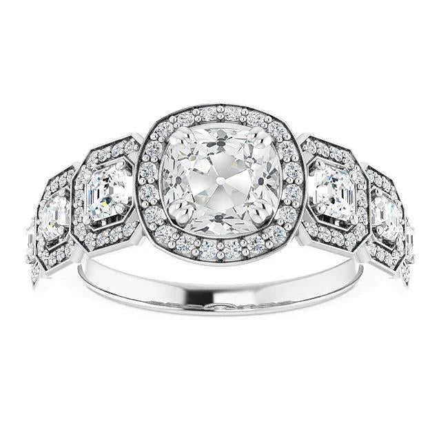 Halo Anniversaire Bague Coussin Vieux Mineur Naturel Diamant 9.75 Carats Or Blanc