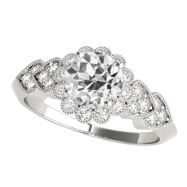 Halo Bague Ronde Véritable Diamant Taille Ancienne Fleur Style Coeur 4.50 Carats Millgrain