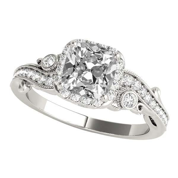 Halo Bague de Fiançailles Coussin Vieux mineur Réel Diamant 8 Carats Tige Milgrain
