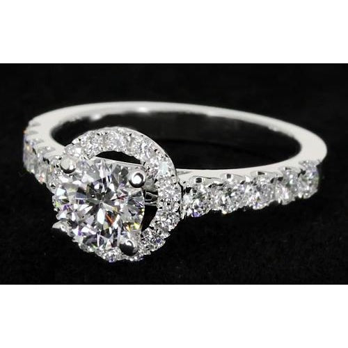Halo Bague de Fiançailles Réel Diamant Rond 2 Carats Femme Bijoux